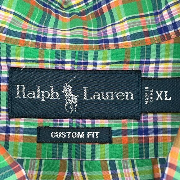 Ralph Lauren Custom Fit Plaid Shirt XL Pink Green Blue Pony Logo Classic Preppy - Picture 4 of 9